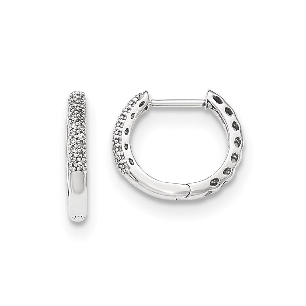 14K Weißgold Ohrringe mit echten Diamanten, 2 mm, Creolen mit Scharnier