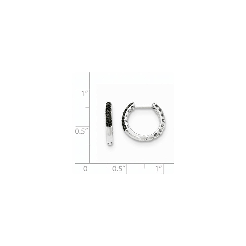 14K Weißgold Creolen mit schwarzen echten Diamanten, 2 mm, mit Klappscharnier
