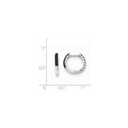14K Weißgold Creolen mit schwarzen echten Diamanten, 2 mm, mit Klappscharnier
