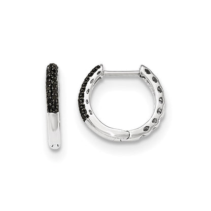 14K Weißgold Creolen mit schwarzen echten Diamanten, 2 mm, mit Klappscharnier