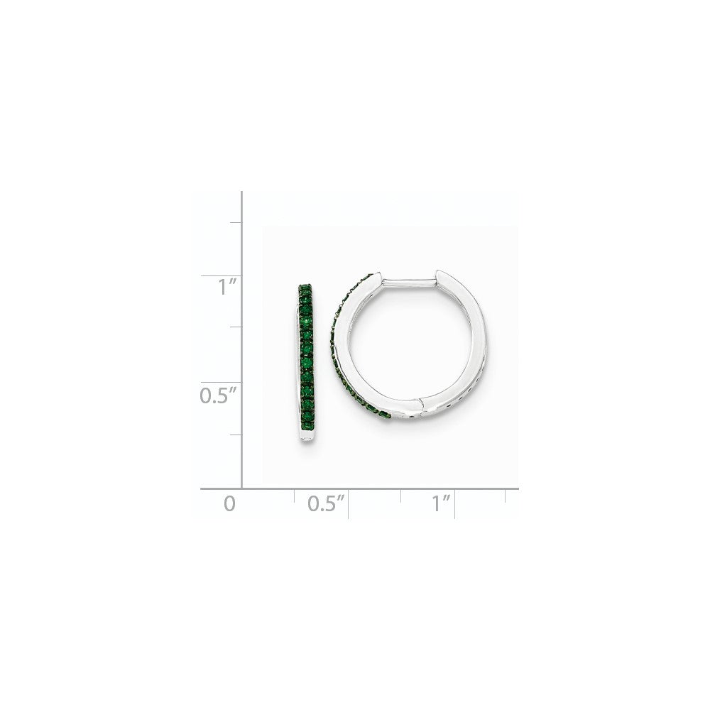 14K Weißgold Creolen mit grünen Diamanten, 1,6 mm, mit Klappscharnier