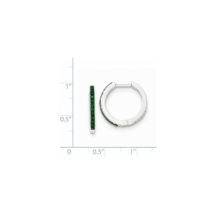14K Weißgold Creolen mit grünen Diamanten, 1,6 mm, mit Klappscharnier