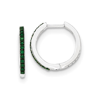 14K Weißgold Creolen mit grünen Diamanten, 1,6 mm, mit Klappscharnier