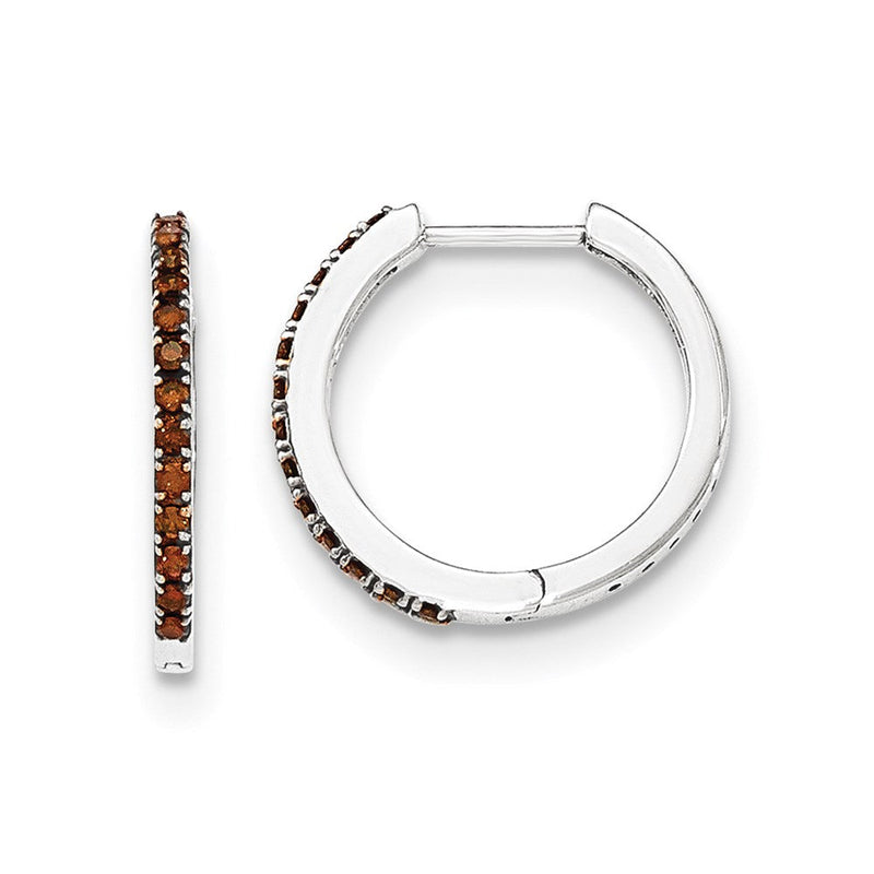 14K Weißgold Creolen mit echten roten Diamanten, 1,5 mm, mit Scharnier