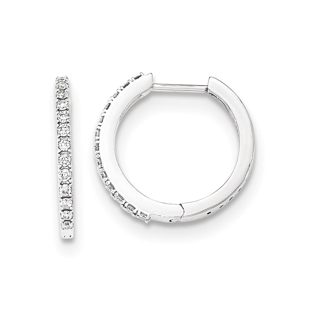14K Weißgold Creolen mit echten Diamanten und Klappscharnier, 1,5 mm