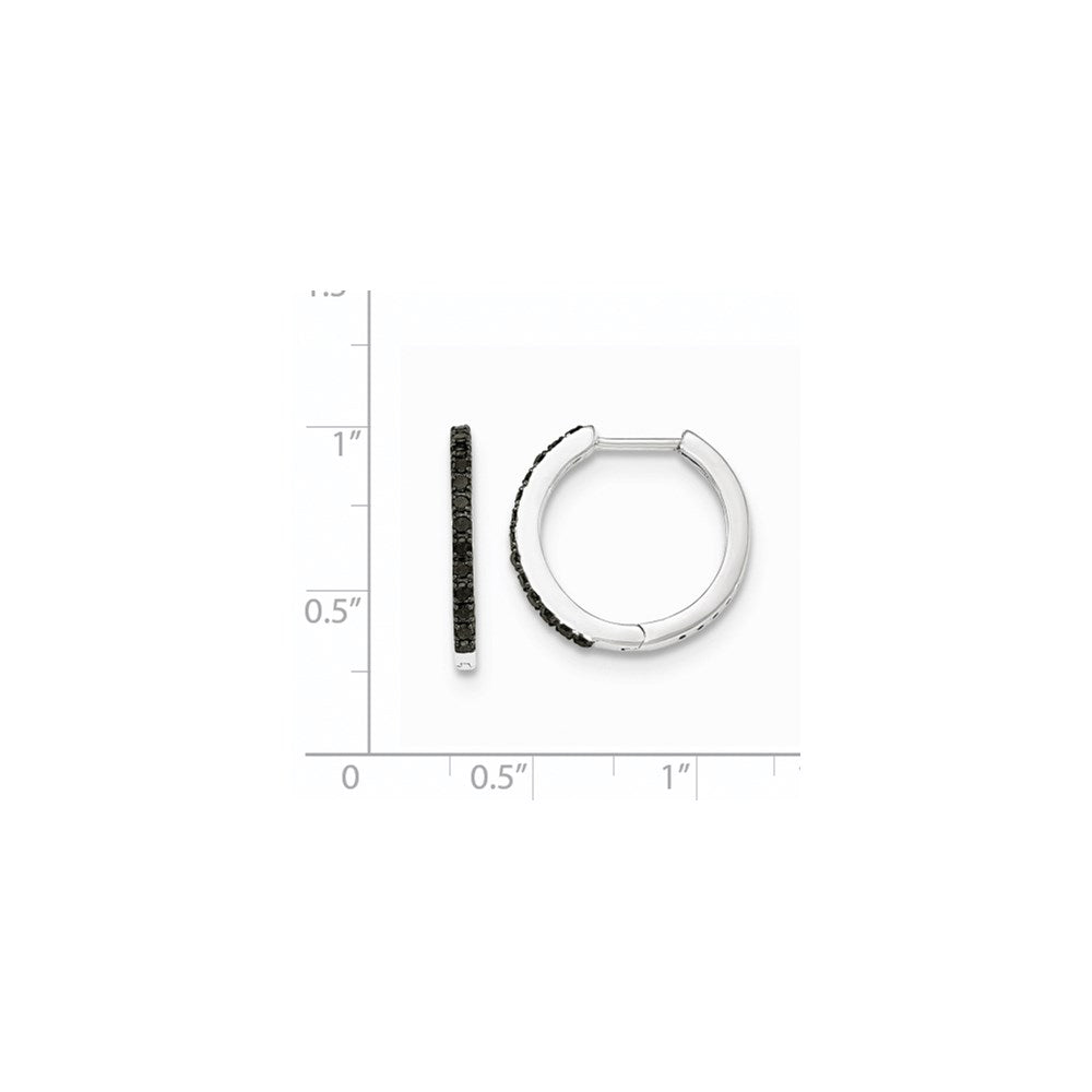 14K Weißgold Creolen mit schwarzen echten Diamanten, 1,5 mm, mit Klappscharnier