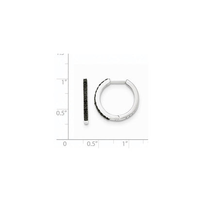 14K Weißgold Creolen mit schwarzen echten Diamanten, 1,5 mm, mit Klappscharnier