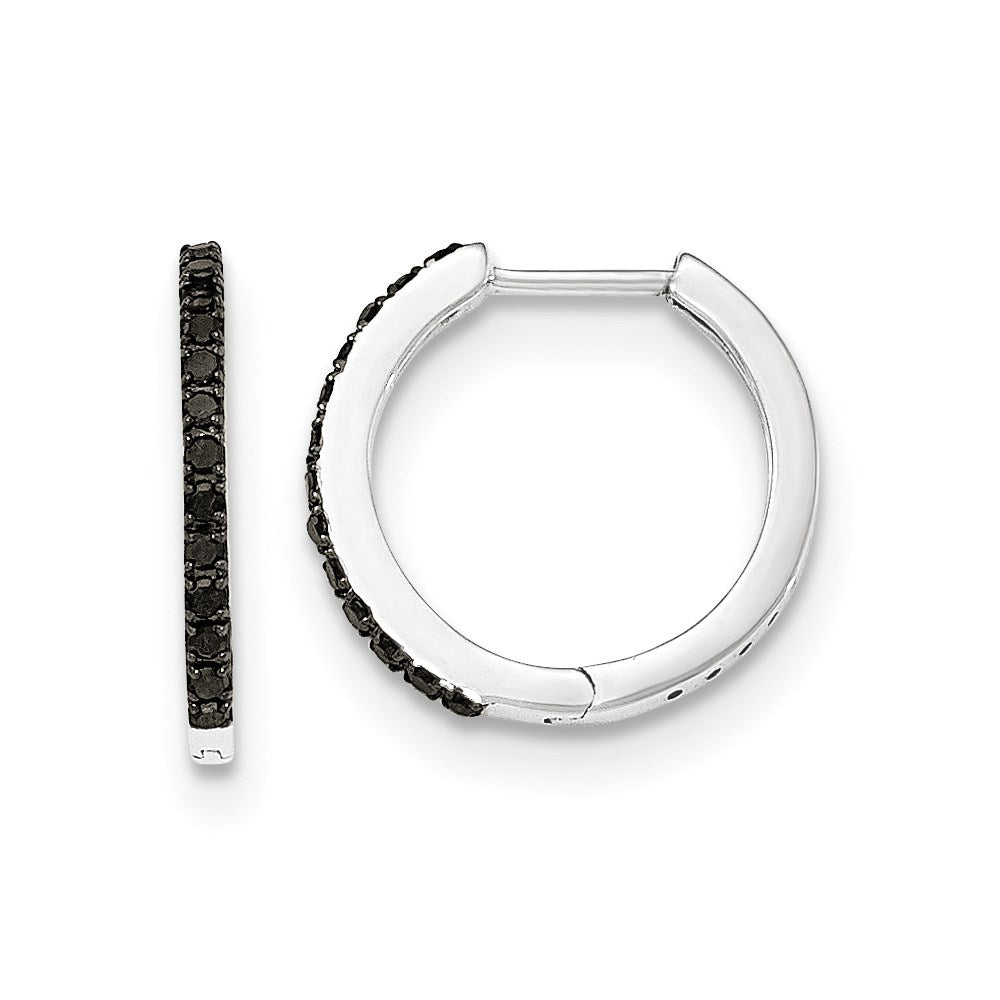 14K Weißgold Creolen mit schwarzen echten Diamanten, 1,5 mm, mit Klappscharnier