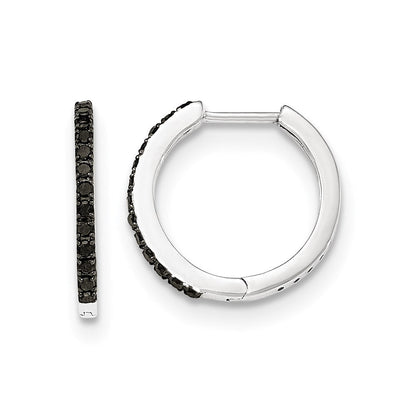 14K Weißgold Creolen mit schwarzen echten Diamanten, 1,5 mm, mit Klappscharnier