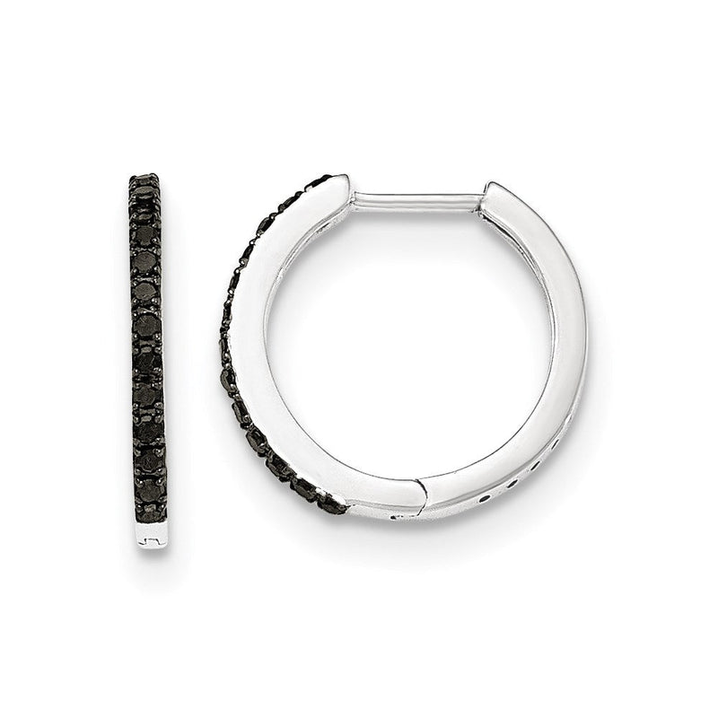 14K Weißgold Creolen mit schwarzen echten Diamanten, 1,5 mm, mit Klappscharnier