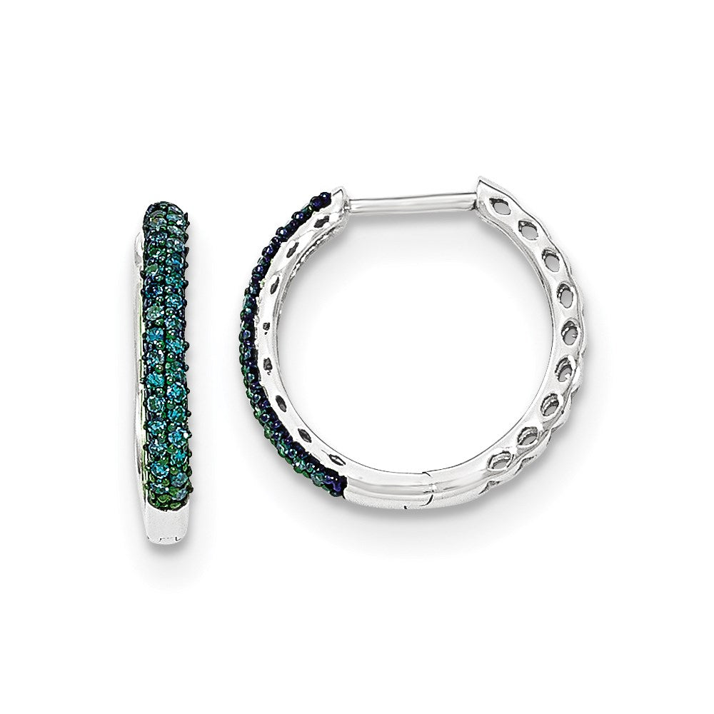 14K Weißgold Creolen mit Scharnier und blauen Diamanten, 2,25 mm