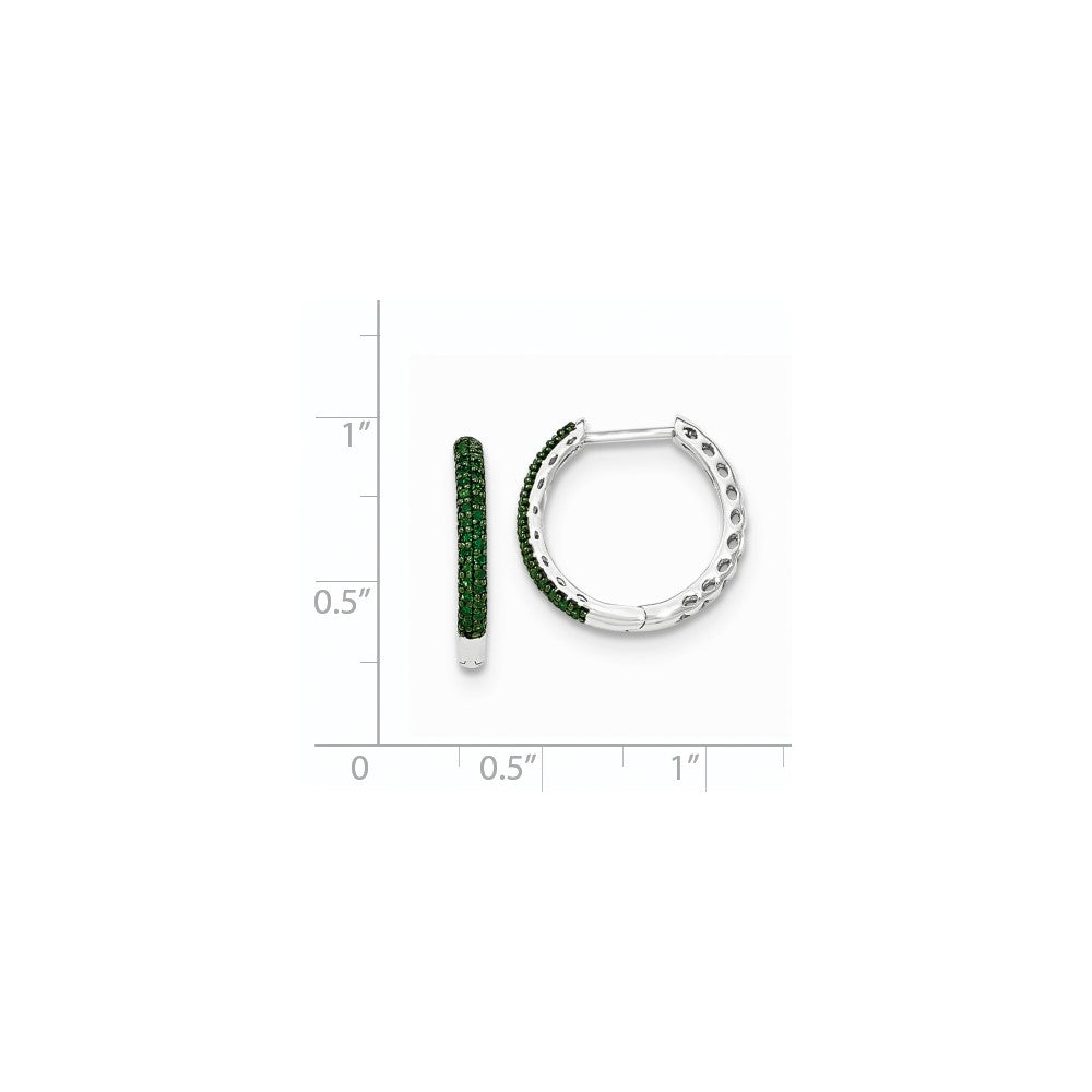 14K Weißgold Creolen mit Klappscharnier und grünen Diamanten, 2,25 mm