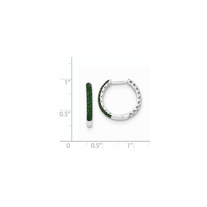 14K Weißgold Creolen mit Klappscharnier und grünen Diamanten, 2,25 mm