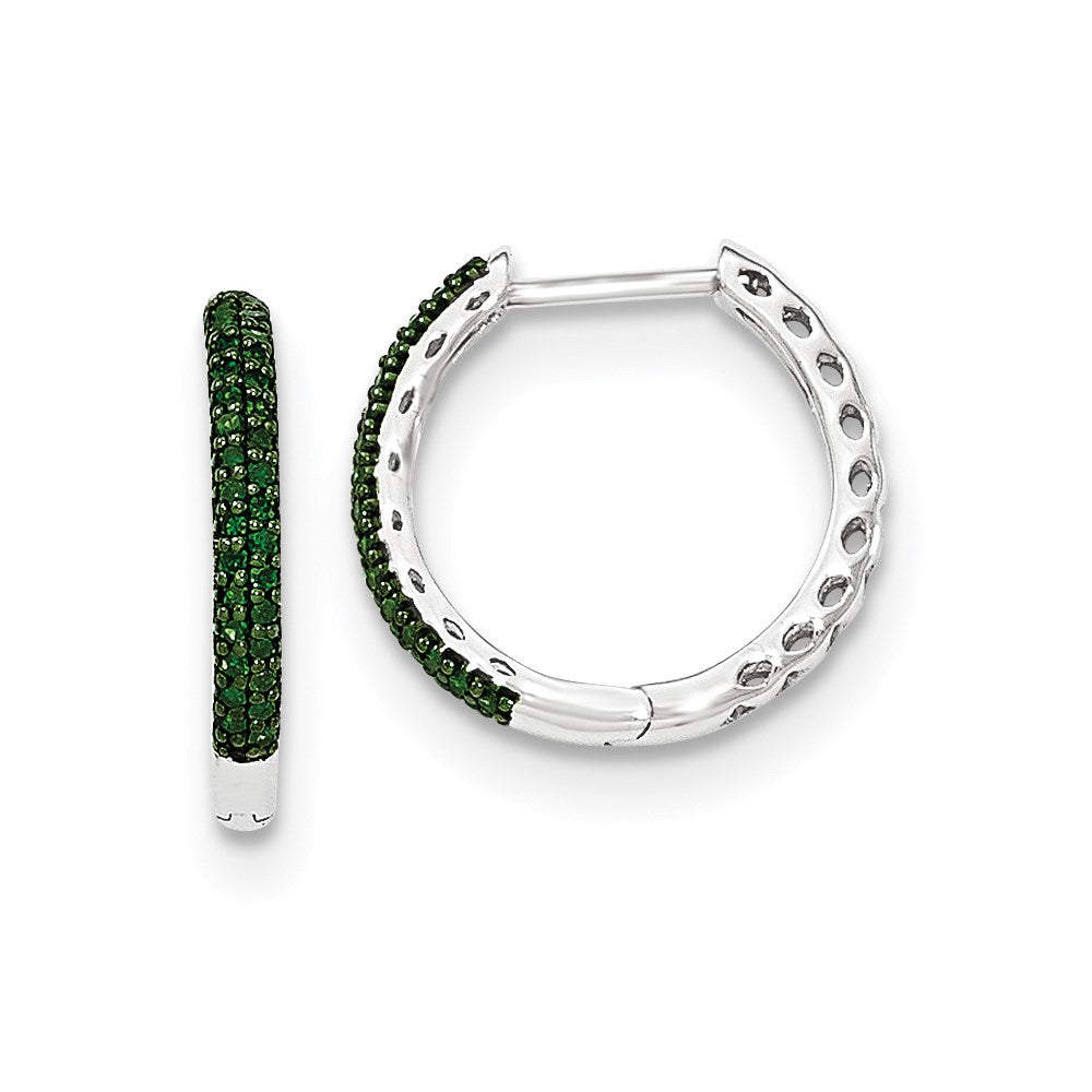14K Weißgold Creolen mit Klappscharnier und grünen Diamanten, 2,25 mm