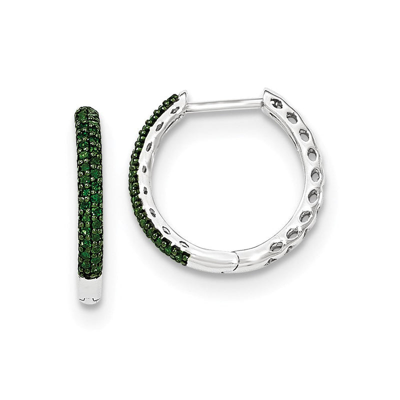 14K Weißgold Creolen mit Klappscharnier und grünen Diamanten, 2,25 mm
