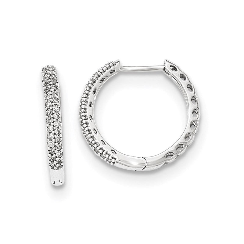 14K Weißgold Creolen mit echten Diamanten, 2 mm, mit Klappscharnier