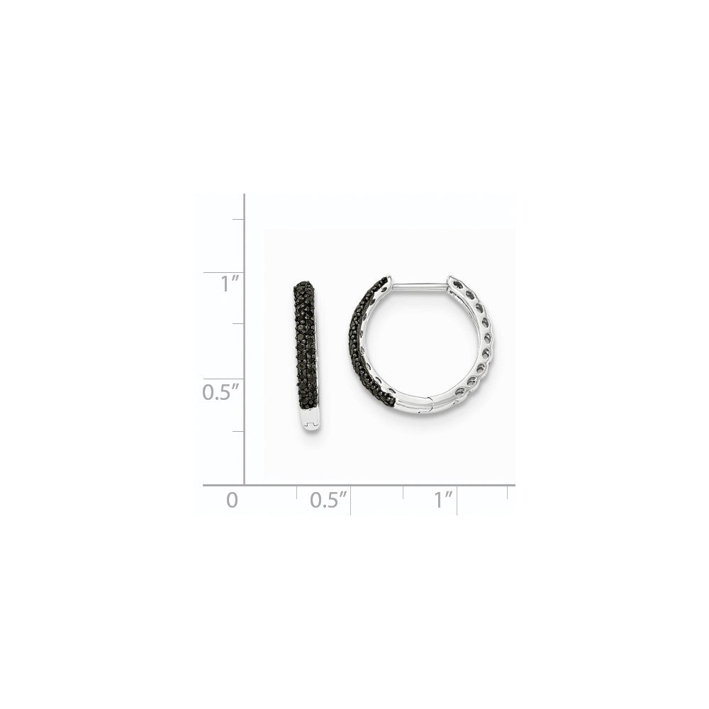 14K Weißgold Creolen mit schwarzen echten Diamanten, 2 mm, mit Klappscharnier