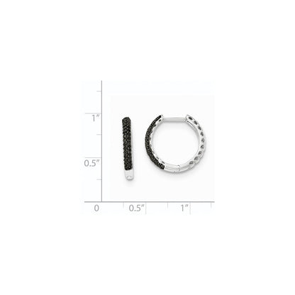 14K Weißgold Creolen mit schwarzen echten Diamanten, 2 mm, mit Klappscharnier
