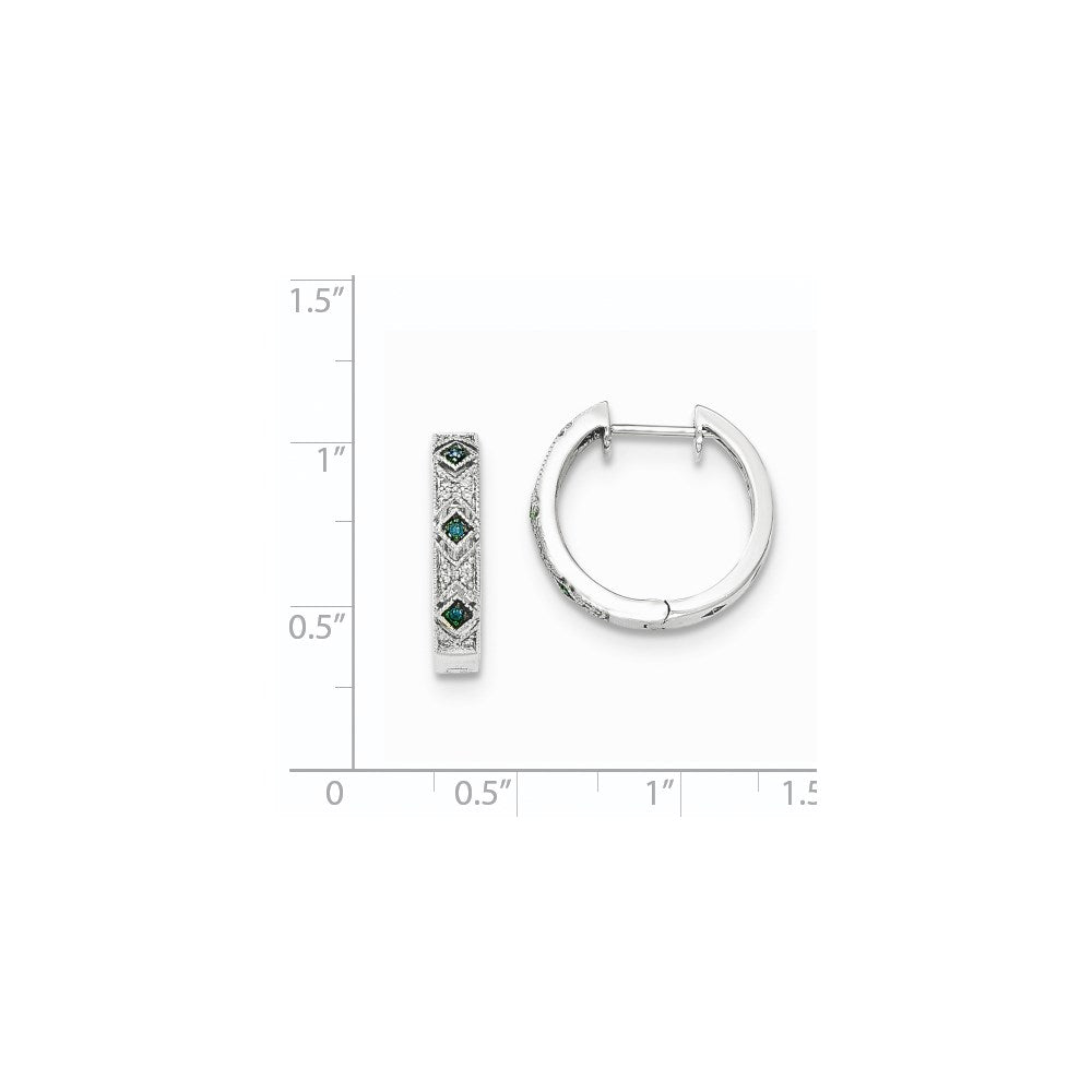 14K Weißgold Creolen mit echten blauen/weißen Diamanten und Klappscharnier
