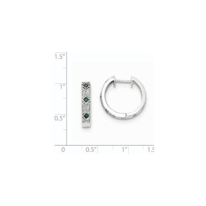 14K Weißgold Creolen mit echten blauen/weißen Diamanten und Klappscharnier