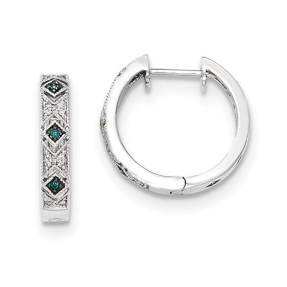14K Weißgold Creolen mit echten blauen/weißen Diamanten und Klappscharnier