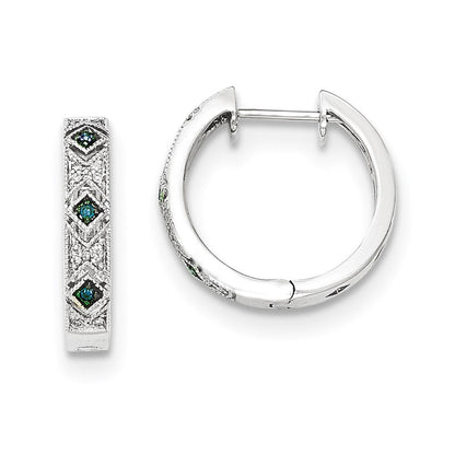 14K Weißgold Creolen mit echten blauen/weißen Diamanten und Klappscharnier