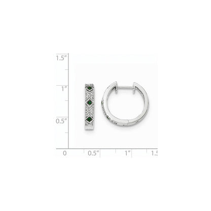 14K Weißgold Creolen mit grünen/weißen echten Diamanten
