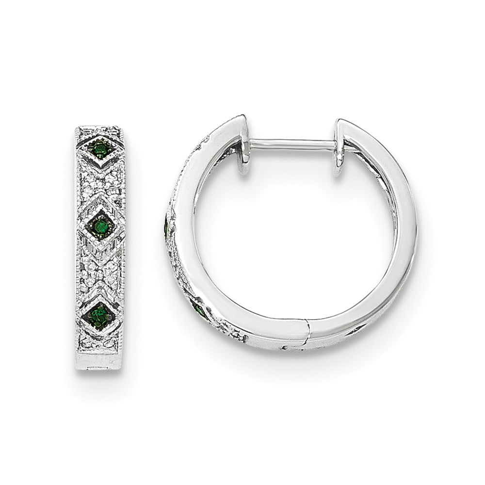14K Weißgold Creolen mit grünen/weißen echten Diamanten