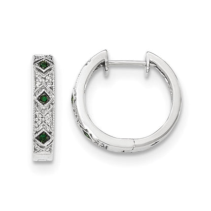 14K Weißgold Creolen mit grünen/weißen echten Diamanten