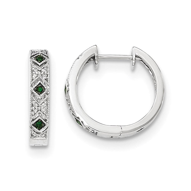 14K Weißgold Creolen mit grünen/weißen echten Diamanten