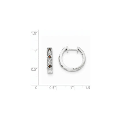14K Weißgold Creolen mit Klappscharnier, echten roten/weißen Diamanten