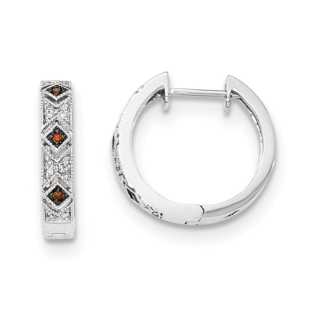 14K Weißgold Creolen mit Klappscharnier, echten roten/weißen Diamanten