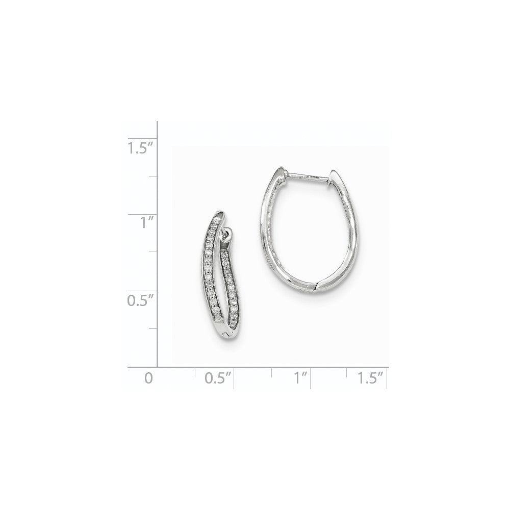 14K Weißgold Creolen-Ohrringe mit echten Diamanten, oval, mit Scharnier