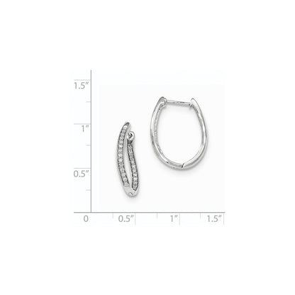 14K Weißgold Creolen-Ohrringe mit echten Diamanten, oval, mit Scharnier