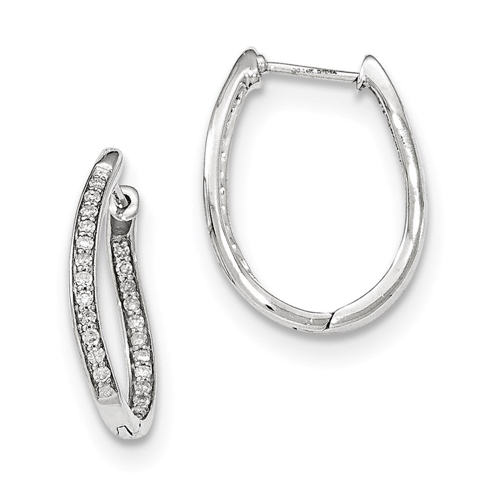14K Weißgold Creolen-Ohrringe mit echten Diamanten, oval, mit Scharnier