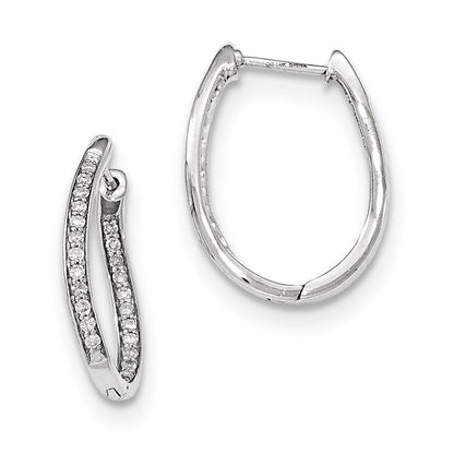 14K Weißgold Creolen-Ohrringe mit echten Diamanten, oval, mit Scharnier