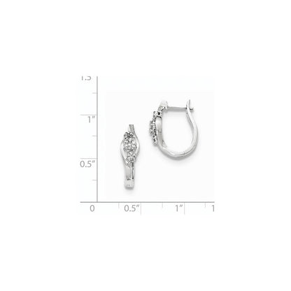 14K Weißgold Polierte 3-Stein-Echtdiamant-Ohrstecker mit Klappscharnier