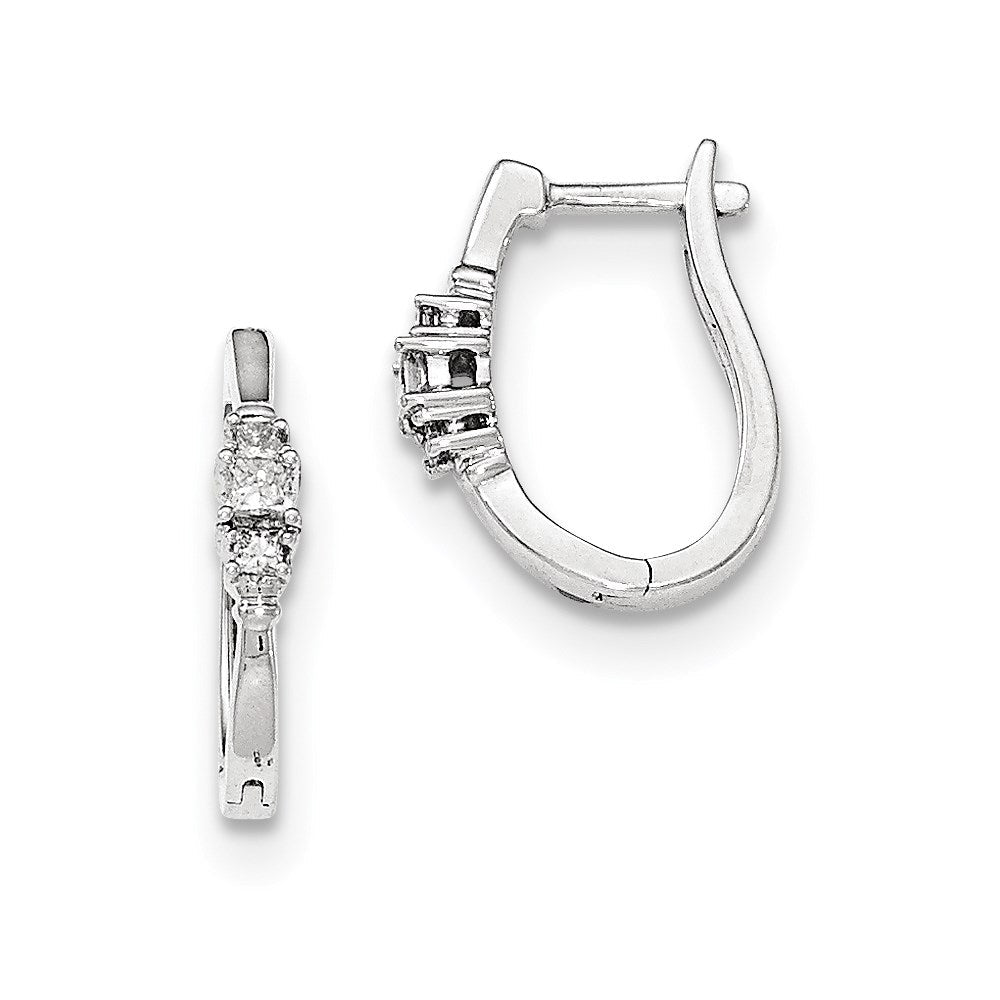 14K Weißgold Creolen mit Klappscharnier, Dreistein-Design, Princess-Schliff, echte Diamanten