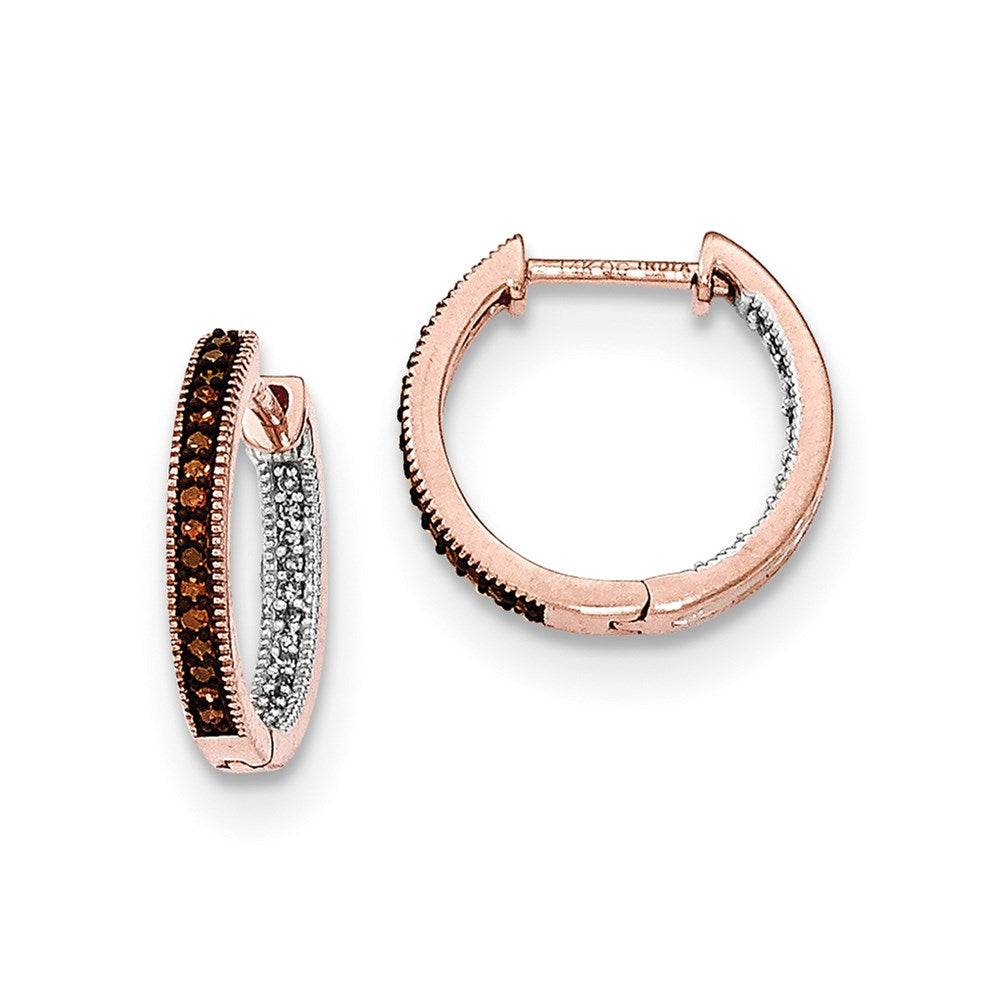 14K Roségold 2,3 mm In-&-Out-Creolen mit echten Diamanten und Scharnierverschluss