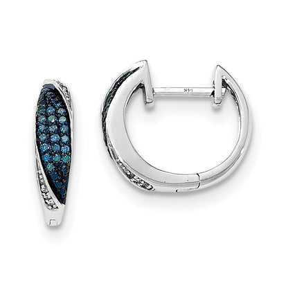 14K Weißgold Creolen mit blauen und weißen echten Diamanten
