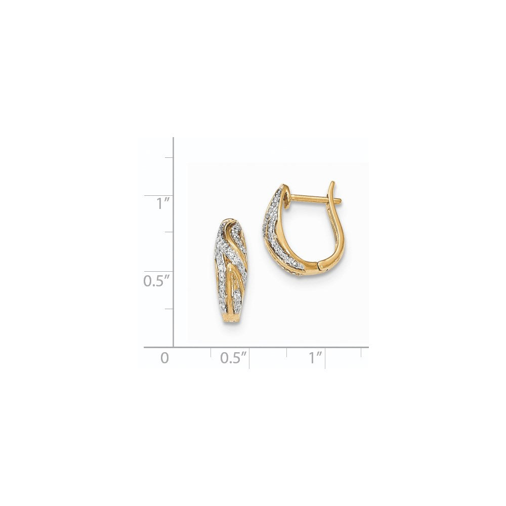 14K Gelbgold Polierte Echte Diamant Wellenförmige Ohrringe mit Klappscharnier-Stecker