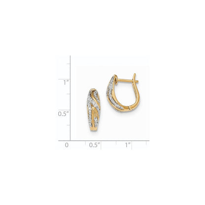 14K Gelbgold Polierte Echte Diamant Wellenförmige Ohrringe mit Klappscharnier-Stecker