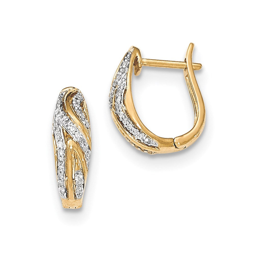 14K Gelbgold Polierte Echte Diamant Wellenförmige Ohrringe mit Klappscharnier-Stecker