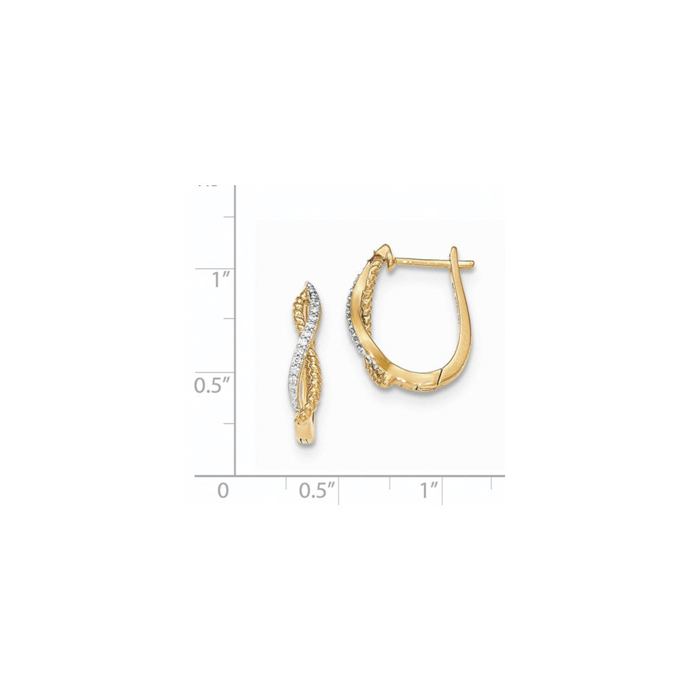 14K Gelbgold Ohrringe mit echten Diamanten und gedrehtem Seildesign, mit Klappscharnier-Steckverschluss
