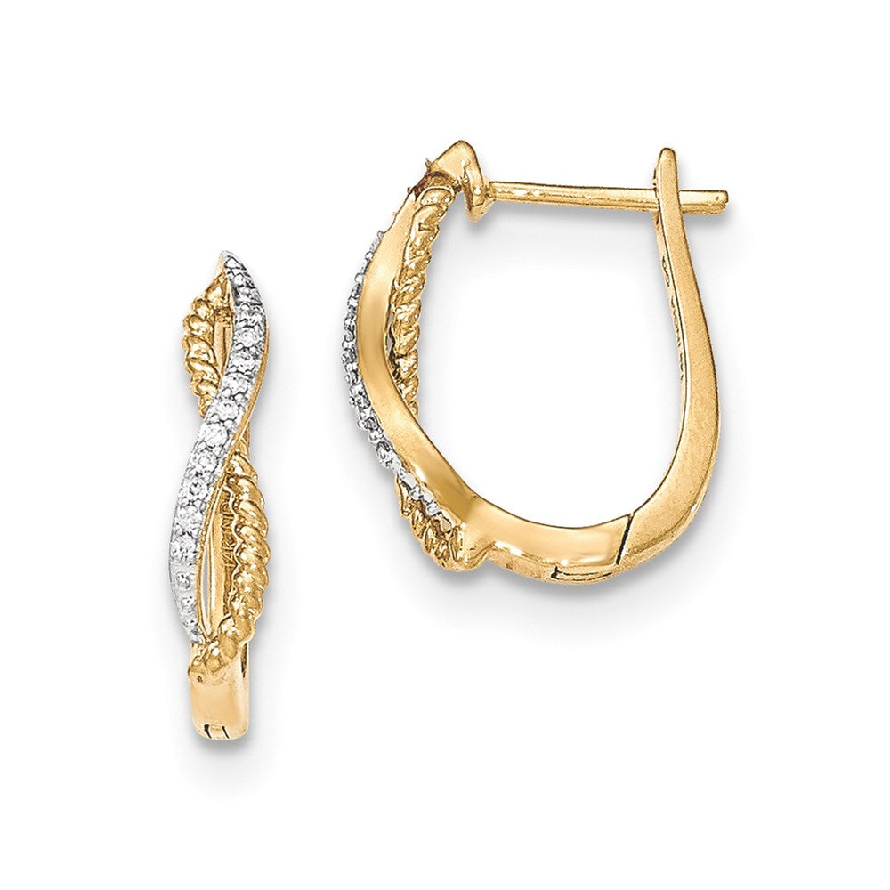 14K Gelbgold Ohrringe mit echten Diamanten und gedrehtem Seildesign, mit Klappscharnier-Steckverschluss