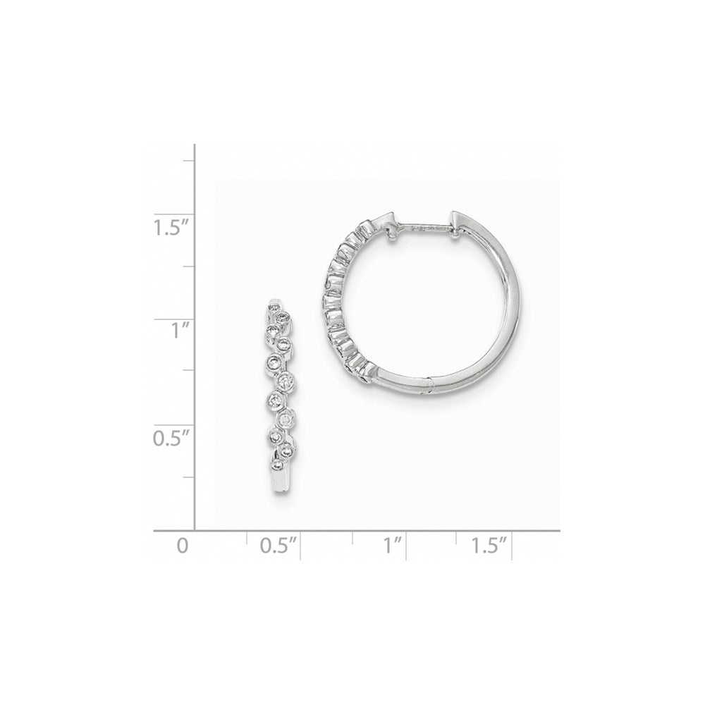 14K Weißgold Creolen mit echten Diamanten, rund, mit Klappscharnier
