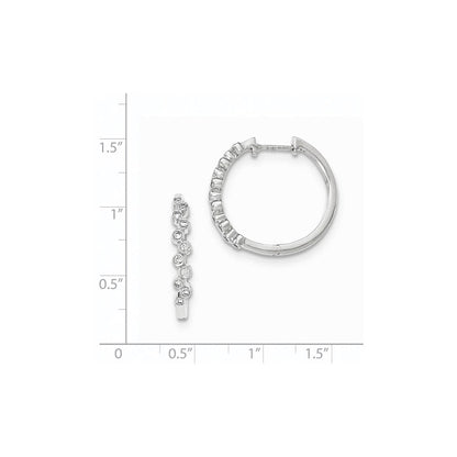 14K Weißgold Creolen mit echten Diamanten, rund, mit Klappscharnier