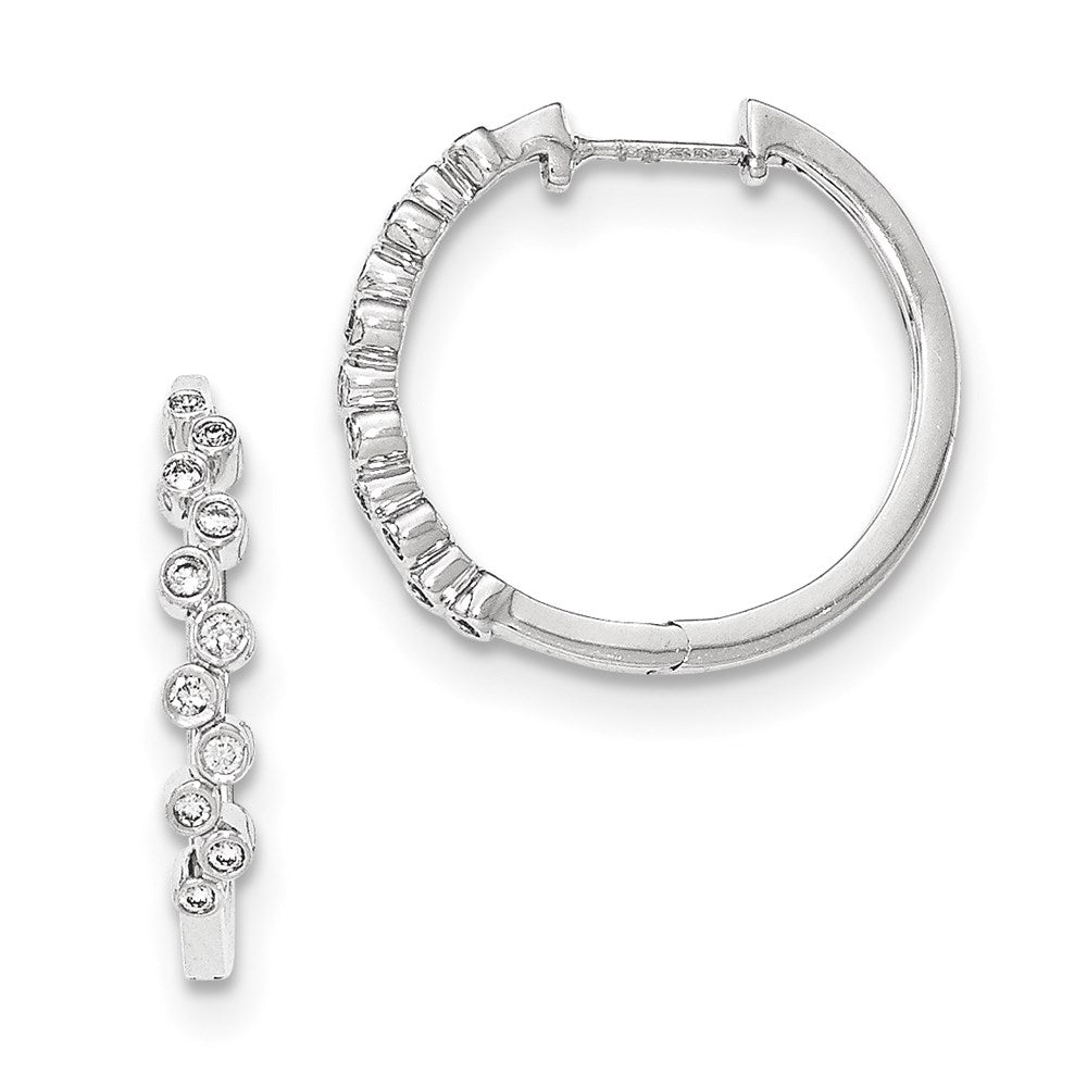 14K Weißgold Creolen mit echten Diamanten, rund, mit Klappscharnier