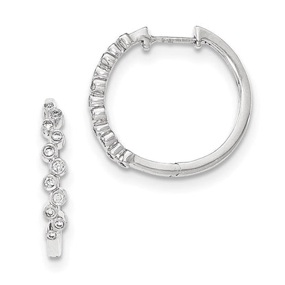 14K Weißgold Creolen mit echten Diamanten, rund, mit Klappscharnier