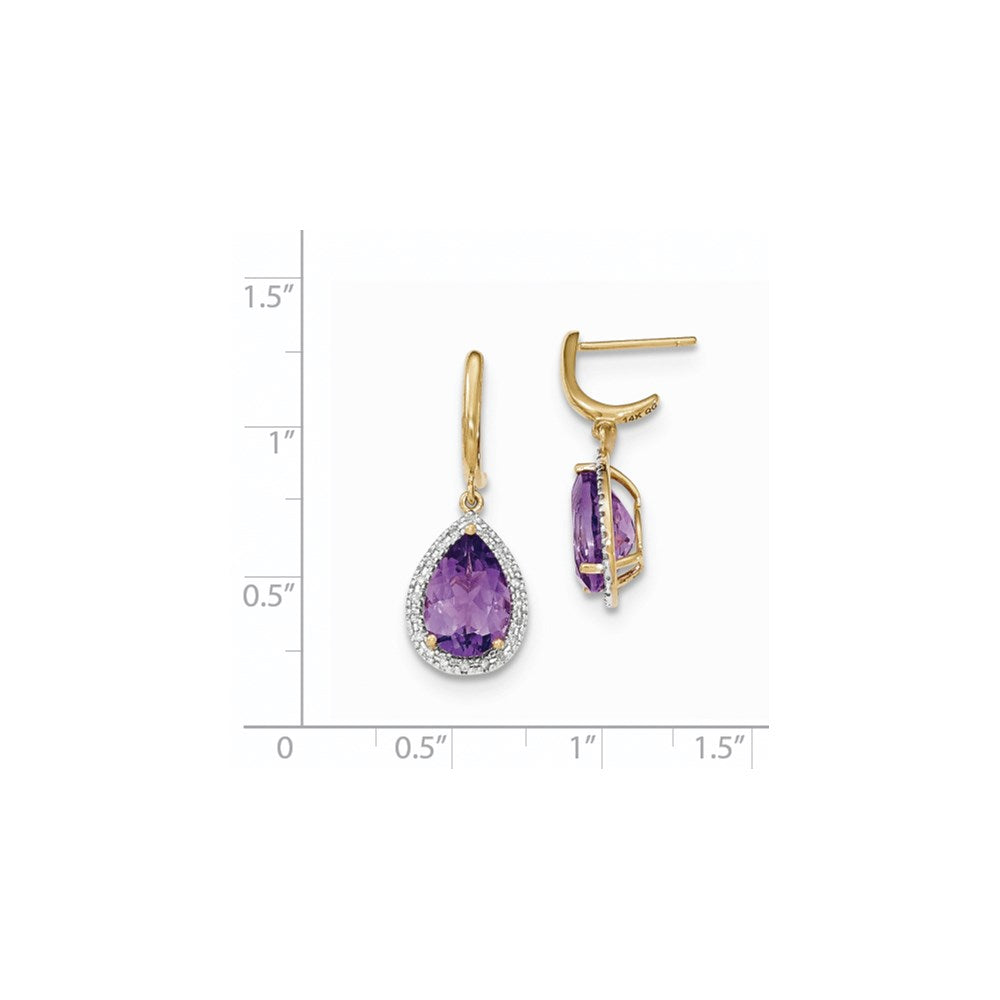 14K Gelbgold Amethyst mit Echt Diamant Heiligenschein Stecker Ohrhänger
